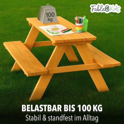 FableKids Arne für 4 Kindersitzgarnitur Picknicktisch Kinder - Massivholz - Bild 9 von 14
