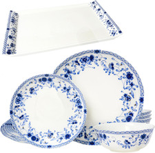 Stylish Blue & White Bone China Dinnerware Set for 4 - 12 Piece Collection