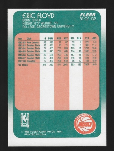 1988-89 Fleer Set-Break #51 Eric Floyd NM-MT OR BETTER - Picture 2 of 2