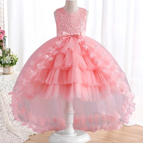 Mädchen Spitze Schleife Kleid 4-12 Jahre alt Temperament Blume Nachlauf Prinzessin Kleid - Bild 2 von 31