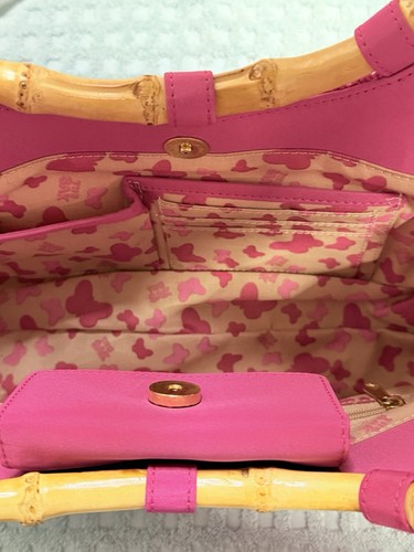 NWOT Women’s The Sak Hot Pink Hand Bag Crochet Body Bamboo Handles 12” - Picture 7 of 17