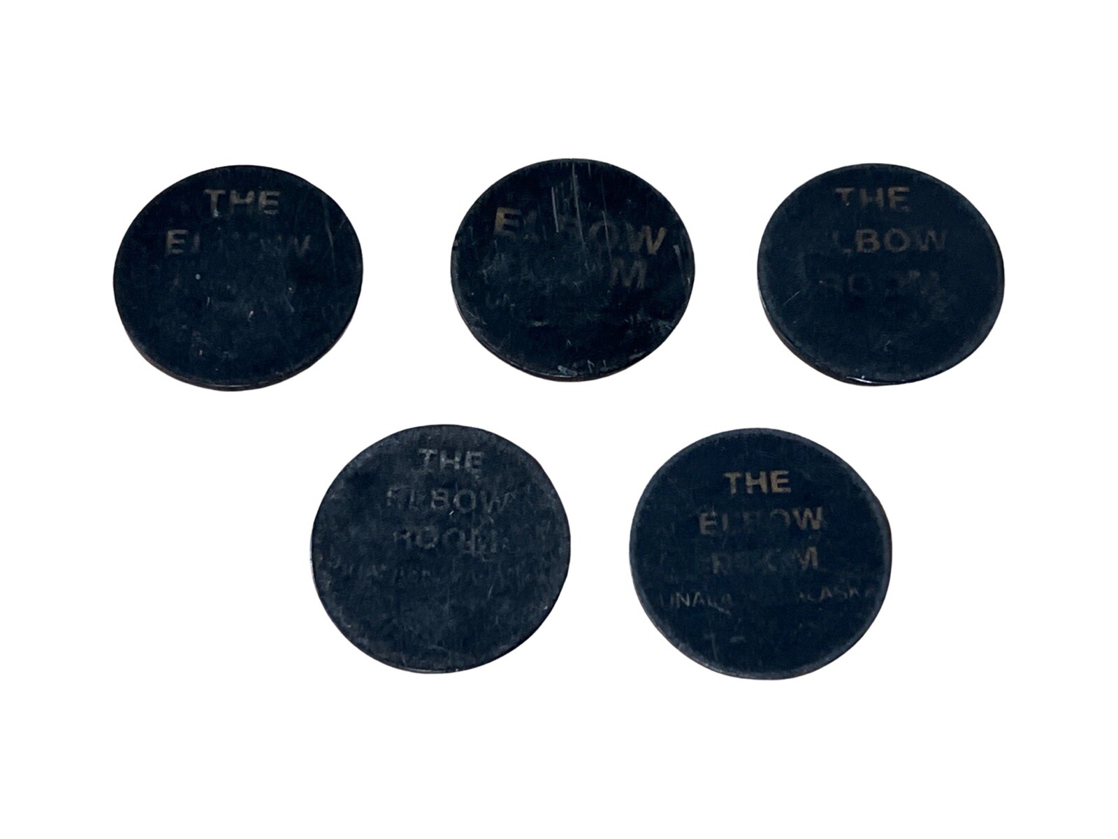 Lot of 5 Black Drink Tokens The Elbow Room Unalaska, Alaska Bar