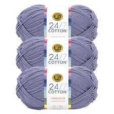  3 Pack Lion Brand Yarn 761-109AV 24/7 Cotton  Yarn, Blue Grey