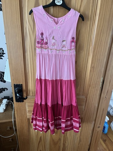 Monsoon Girls Pink Tiered Cotton Sleeveless Dress Age 6-8 With Bolero - Picture 2 of 5