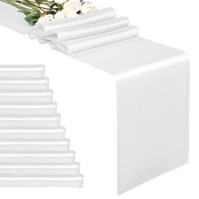 10-Pack 12 x 108 inches Long Premium Satin Table Runner for 10 pack White