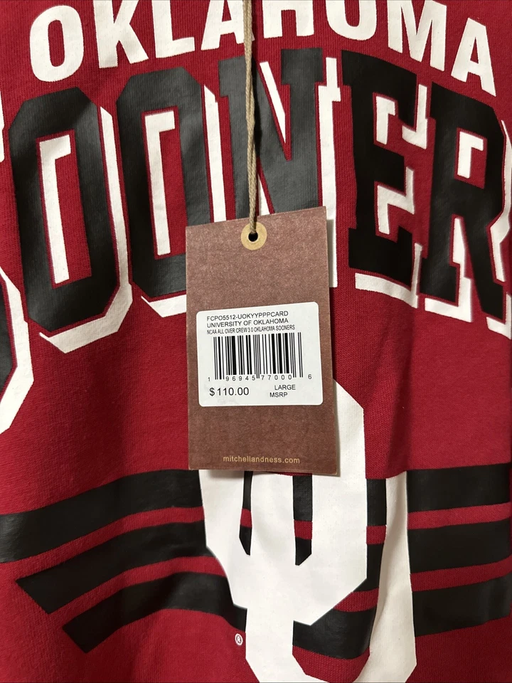 Sudadera de fútbol americano Mitchell & Ness NCAA Oklahoma Sooners nueva con etiquetas talla grande Foto 3 de 4