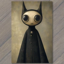 Art Print  Whimsical Character Black Coat Sad Expression Unique Peculiar cute