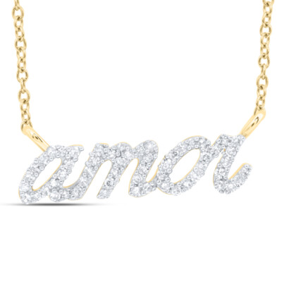 Diamond Amor Necklace 10K Yellow Gold 1/5 Cttw Diamond Script w/ 10K Chain