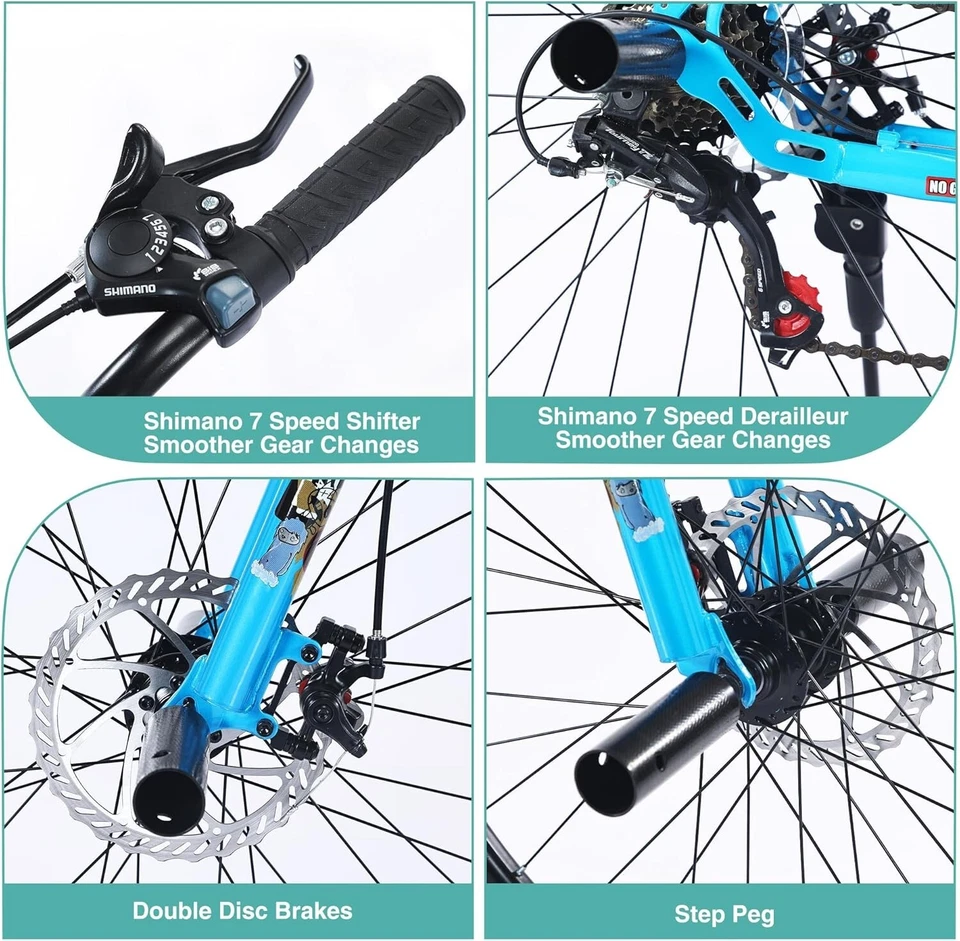 Bicicleta de montaña de 26 pulgadas para hombres y mujeres, MTB 7 velocidades, doble freno de disco, negra Foto 3 de 4