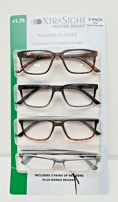 4 Pack Foster Grant XTRA SIGHT Cyril & Pacey Reading Glasses +1.75