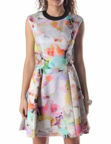 TED BAKER Electric Daydream neon floral print fit&flare skirt skater dress 1 8 - Picture 1 of 12