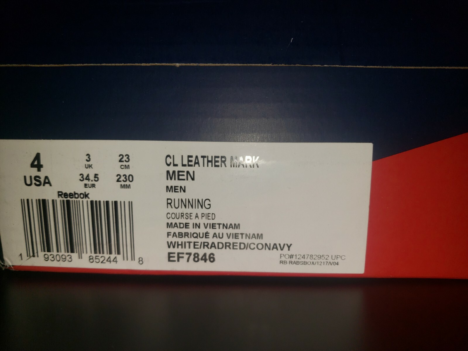 SAOLA Reebok Sneaker Uomo Classica Marca Pelle EF7846 Taglia 4