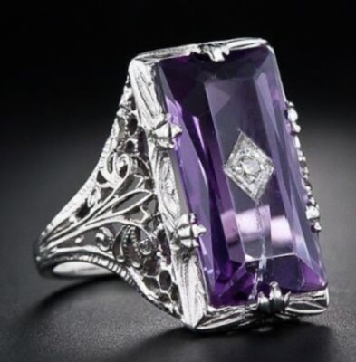 Huge Princess 5.2CT Amethyst Women 925 Silver Jewelry Engagement Ring Gift 6-10 Huge Princess 5.2CT Amethyst Women 925 Silver Jewelry Engagement Ring Gift 6-10