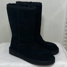 Koolaburra by Ugg Koola Tall Boots Womens 6 Black Suede Faux Fur Lined