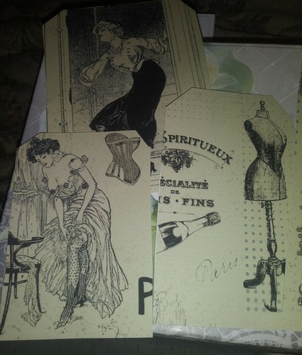 Set Of 7 paris fashion tags Junk Journal Ephemera Scrapbooking - Picture 2 of 3