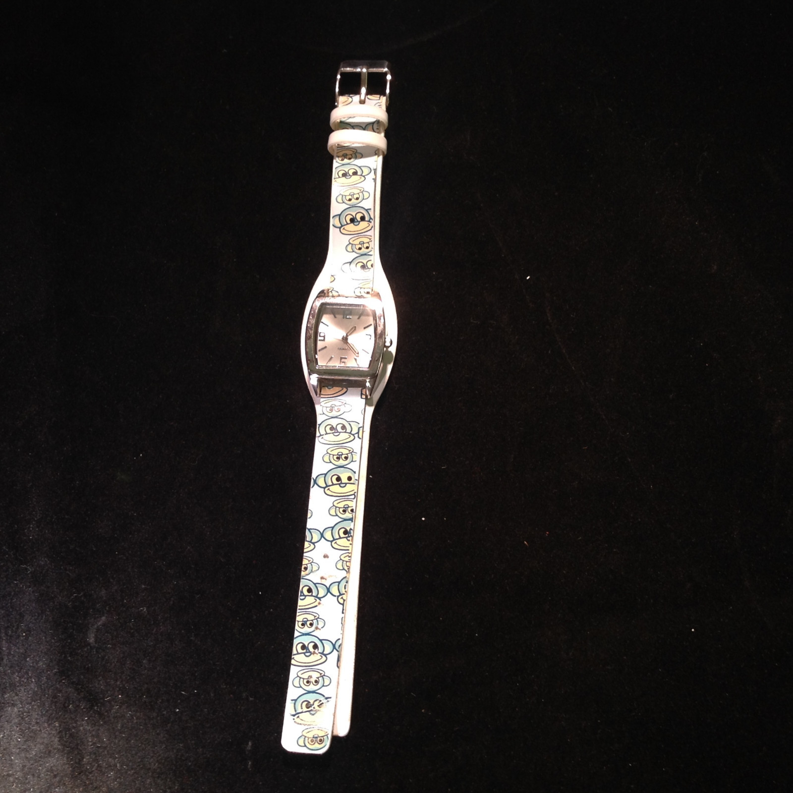 Monkey Face Silver Tone Rectangle Face Leather St… - image 2