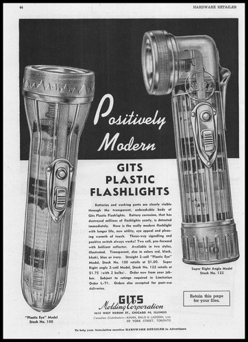 Gits Flashlight 1944 GITS Molding Corp. Chicago Plastic Eye Model Flashlights Vintage ...