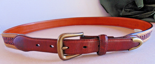 Orvis Mens Brown & Tan Braided Leather Belt sz 38 Brass Buckle 1 1/4" wide