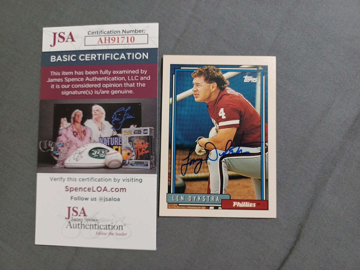 LEN DYKSTRA 1992 Topps # 200 autographed signed card PHILLIES 92 JSA AUTO
