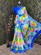 New Linen Cotton Sari With Unstitched Blouse Piece Party Wedding Wear For Women