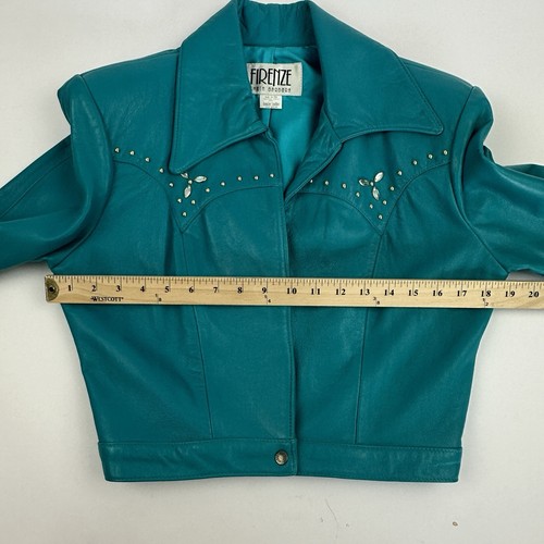 VTG Firenze Santa Barbara Turquoise Studded Beaded Genuine Leather Jacket L/S - Picture 11 of 16