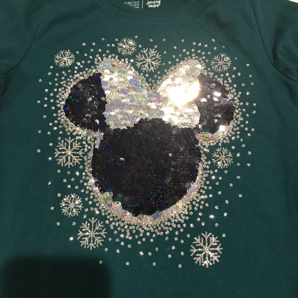 Top verde lentejuelas abatibles Minnie Mouse jumping beans edición limitada para niñas de Disney talla 4 Foto 3 de 4