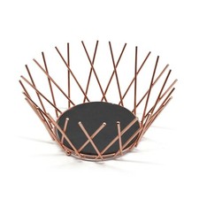 Fruit Bowl Basket Copper Metal Wire Slate Base Storage Display Home Deco