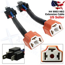2x H4 9003 Ceramic Hi Heat Headlight Wiring Harness Socket Plug Extension Cable