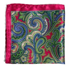 Hot Pink Green Paisley Pocket Square Small 9"