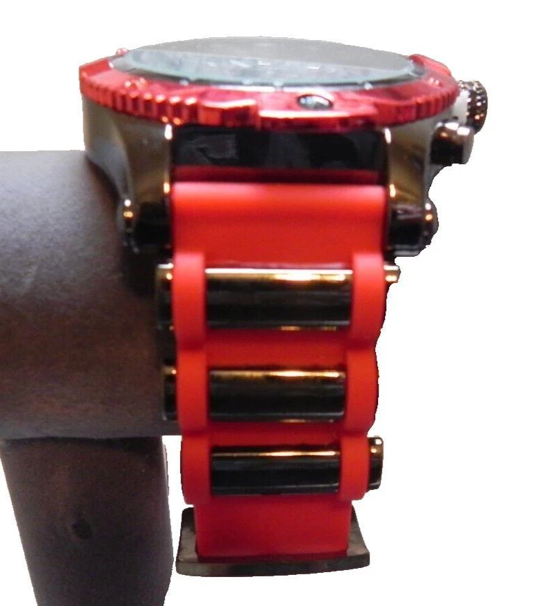 Reloj de cuarzo Geneva cronógrafo para hombre correa de silicona roja y negra NUEVO Foto 2 de 4