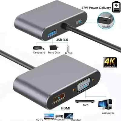 HDMI VGA auf USB Typ C Kabel Adapter Hub Dock HD 4k 2k USB 3.0 PD