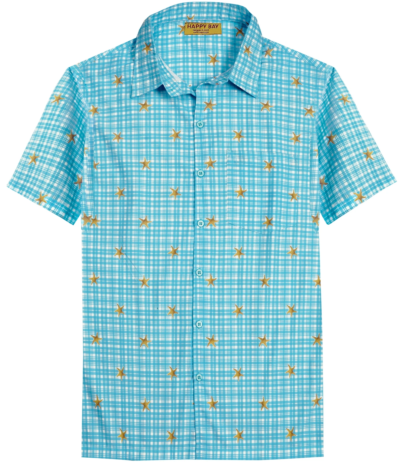 HAPPY BAY Mens Short Sleeve Button Down Hawaiian Collar Shirts XL Ethnic, Blue