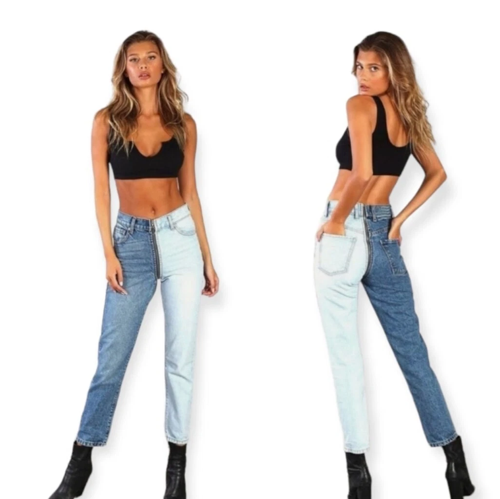 REVICE Jeans Womens Yin Yang High Rise Front to Back Zipper Two Tone Ladies Size