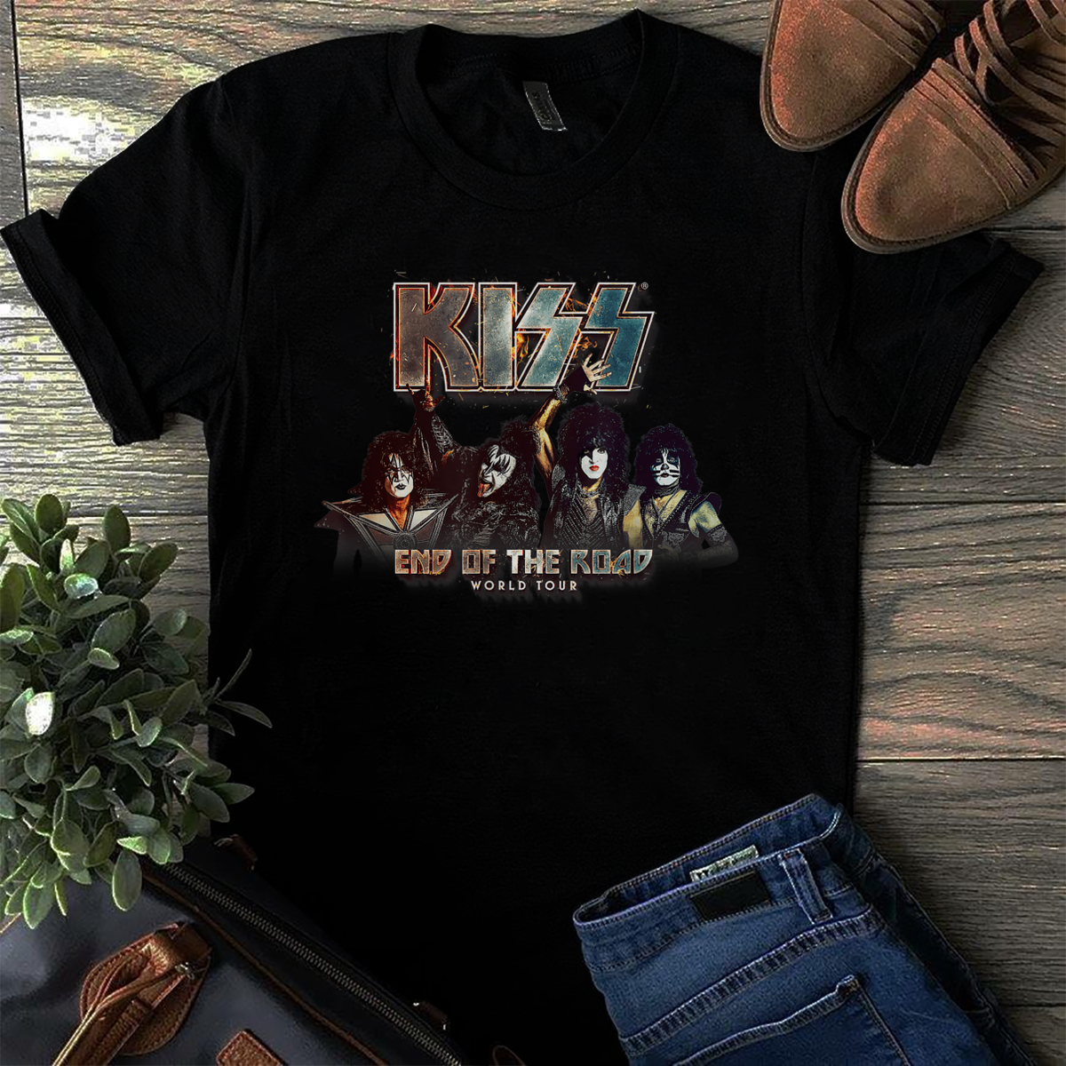 End Of The Year Kiss Road Tour 2019 T Shirt Black Cotton Men