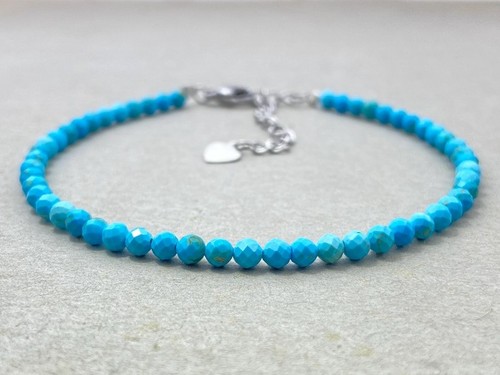 Hermoso brazalete A+ azul turquesa facetado redondo 2 mm pequeñas cuentas de piedras preciosas 6-8" - Imagen 11 de 12