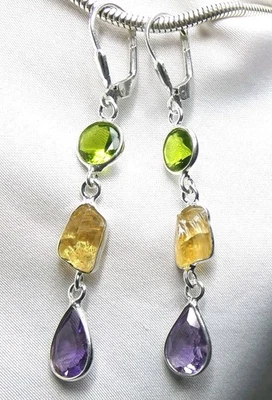 💝Ohrhänger 925 Silber Klappbrisur facettierter Citrin, Peridot und Amethyst NEU - Bild 1 von 4