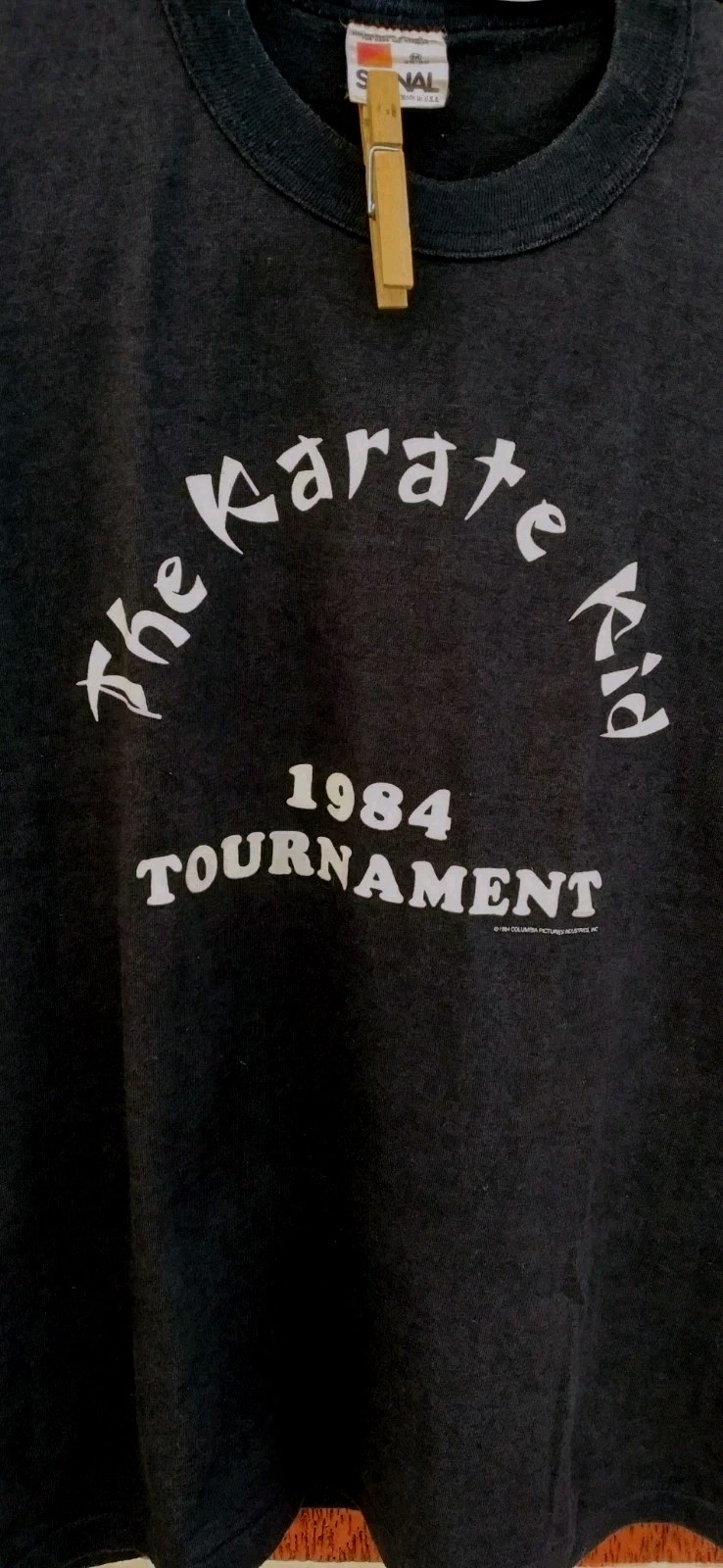 Vintage 1984 Karate Kid Movie Promo Shirt Macchio Zabka 🌳Miyagi🐍Cobra Kai RARE