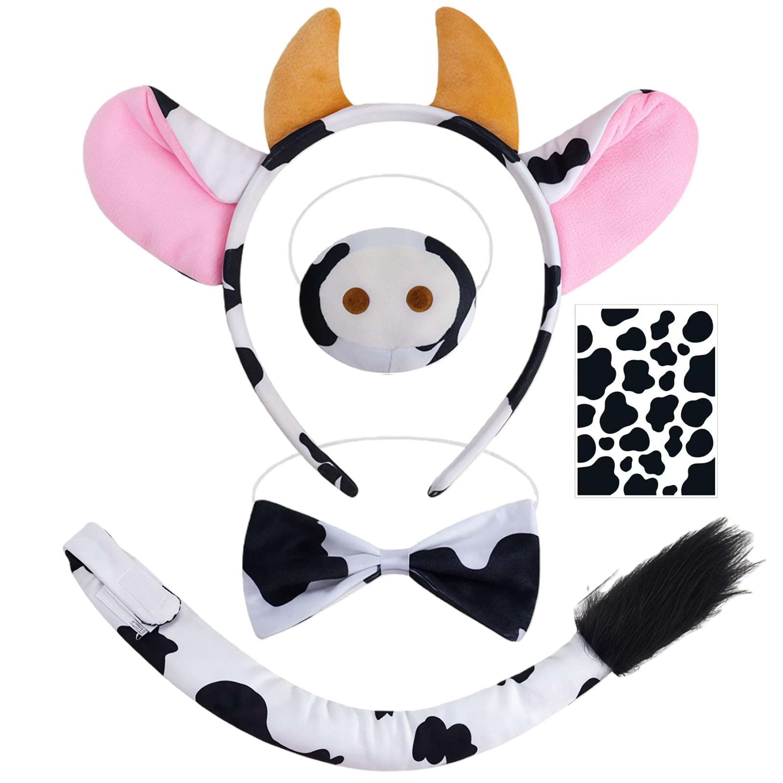 Panoplie de Vache 5 Pièces avec Serre-tête Confortable et Accessoires Ajustables