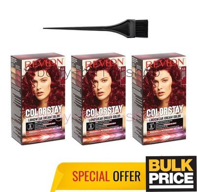 Revlon ColorStay 6.6 Intense Red Hair Color Cream 3-Pack Vegan Permanent Dye