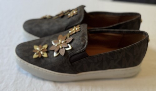 Michael KORS Women Size 10 Leather Monogram Slip On Tennis Shoes New Flowers - Picture 4 of 8
