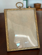 Vtg Gold Metal Picture Frame  Convex Glass  Velvet Easel  Holds 3x4 Photo