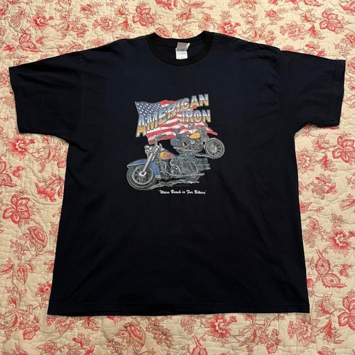 American Iron Motorcycle Harley Davidson American Flag Black Graphic T Shirt!