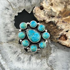 Sterling Silver Southwestern Style Mohave Turquoise Cluster Ring Sz 8 For Women
