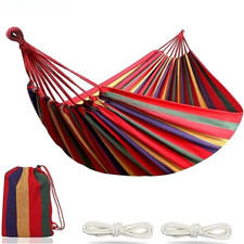 2 Person Double Hammock Canvas Cotton with Tree Straps Patio Garden Outdoor