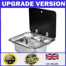 CARAVAN CAMPER Sink 304 Stainless Steel  w/ Glass Lid FOR MOTORHOME BOAT Kitchen