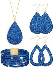 4 Pcs Jewelry Sets for Women Glitter Necklace and Earring Set Multi Navy Blue