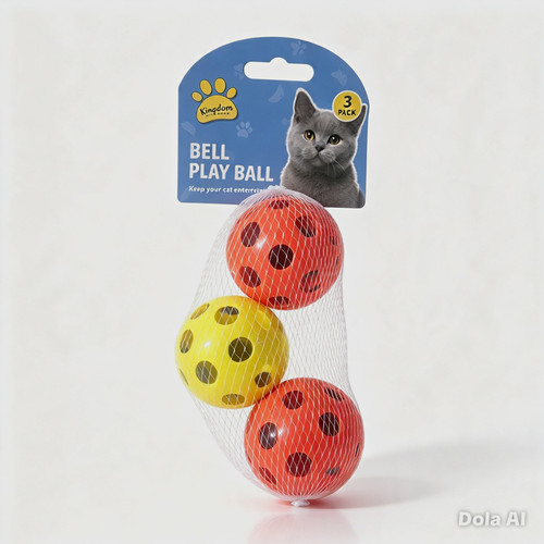 Kingdom Interactive Bell Play Ball Cat Toy Balls 3 Pack Orange Yellow