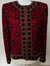 Vintage Red Silk Beaded Evening Jacket Papell Boutique 90s/00s - Size M