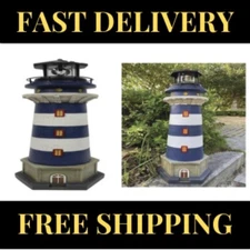 22" LED Solar Lighthouse Statue Rotating Beacon Light Outdoor Lawn Garden Decor