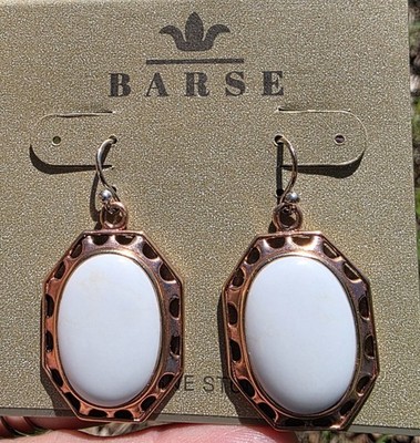 Designer ''Barse'' White Stone Earrings Copper NWT open work octagon Thailand 